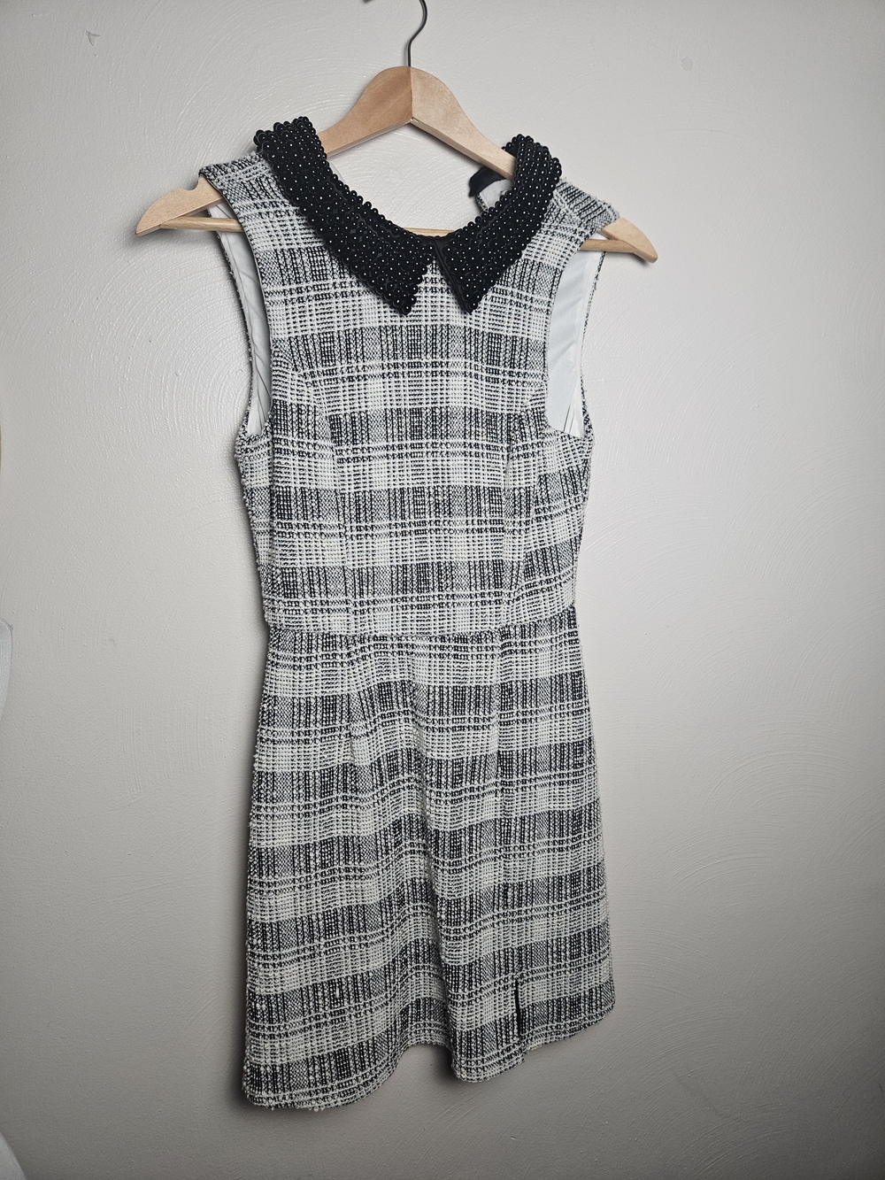 Francesca's Collections Black and White Plaid Mini Dress with Beaded Collar